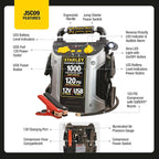 STANLEY J5C09 1000 Peak Amp Automotive Jump Starter, Portable Power - 2.1A/10W USB Port, 12V Outlet, 120 PSI Air Compressor
