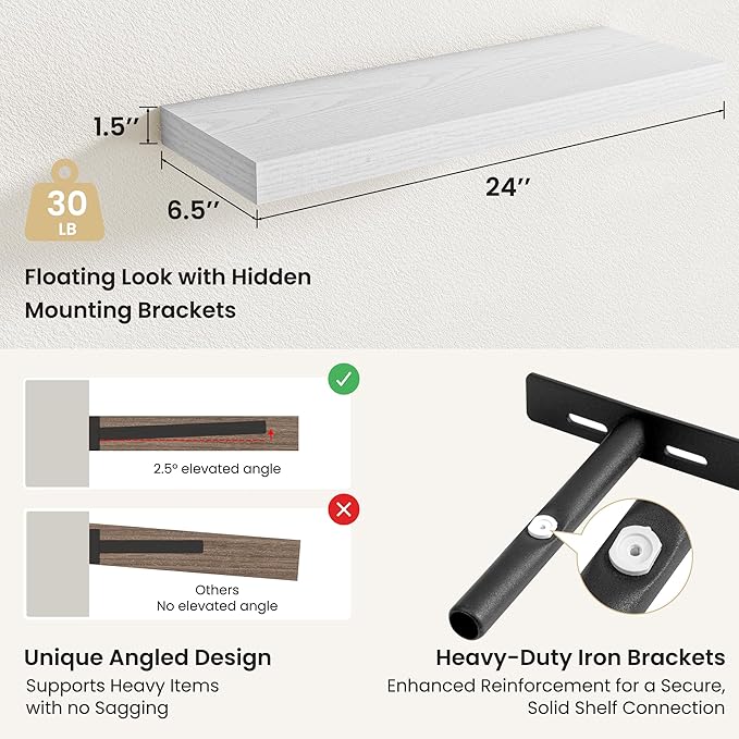Fun Memories Rustic Floating Wall Shelves, Wall Mounted Wood Storage & Display Shelves for Bathroom, Bedroom, Living Room or 