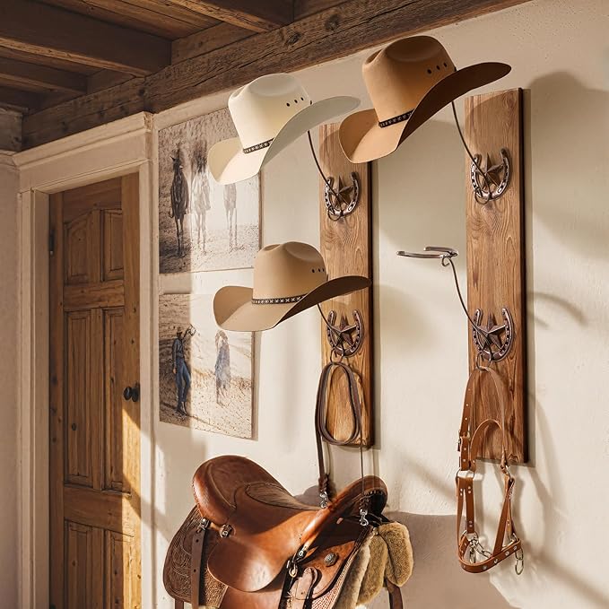 Cowboy Hat Organizer Rack for Wall 4 Pack Metal Cowboy Hat Holder Wall Mounted Iron Western Wall Decor Horseshoe Hat Hanger f