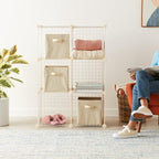 Amazon Basics 6 Cube Wire Grid Storage Organizer, Stackable Storage Cubes, Modular Closet Organizer Shelves, 14.6" D x 30.3" 