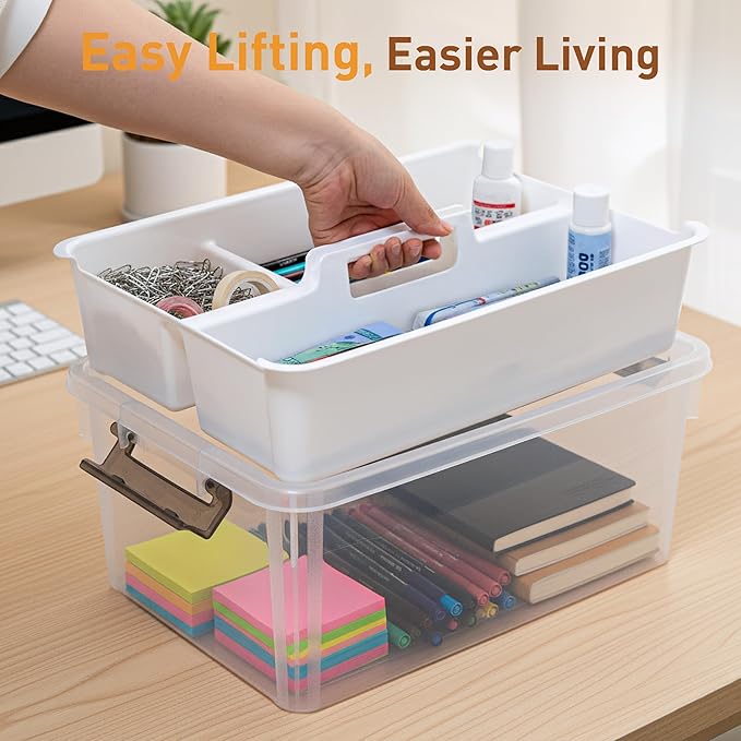 Citylife 17 QT Plastic Storage Bins Clear Storage Box with Removable Tray Stackable Latching Box with Handle for Oraganizing 