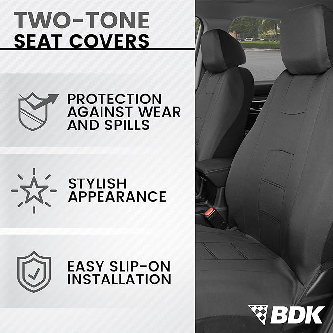 carXS Seat Covers for Cars, Solid Gray Two-Tone Car Seat Covers with Matching Back Seat Cover, Made to Fit Most Auto Truck Va