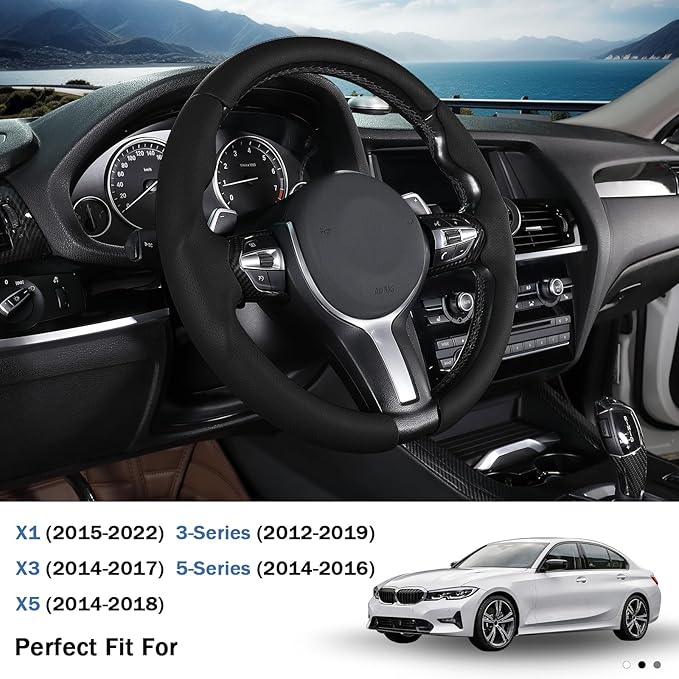 Steering Wheel Cover for BMW X3(2014-2017) X5(2014-2018) 3 Series(2012-2019) 5 Series(2014-2016) 328i 320i 330i 325i 528i 535i 530i 540i M3 2 4 6 Series X4 X6 M2 M4 M5 M6 (Perforated Black)