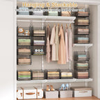 6 Tier Closet Hanging Organizer, Clothes Hanging Shelves with 4 Hanging Hooks 5 S Hooks, Wire Storage Basket Bins, for Clothi