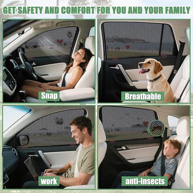 ZATOOTO Car Window Shades for Ford F150 2016-2024, 4 Pack F150 Sun Shade Side Window, Breathable Mesh Car Window Screen for Camping Napping Baby UV Protection