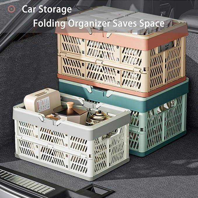 Collapsible Plastic Storage Crate - 20L Folding Organizer Basket Portable Stacking Storage Crate Bin with Handle, for Camping