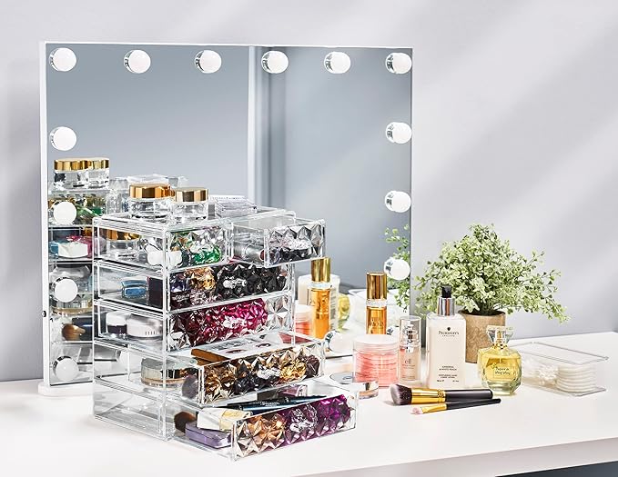 Sorbus Acrylic Makeup Organizer Set, 6-Drawer Vanity & Countertop Cosmetic Storage with Small & Wide Drawers, Diamond Makeup 