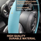 PINCTROT Nappa Leather Steering Wheel Cover, Slim Fit No Bulk Design, One Piece Leather with Breathable Perforation, Fit Like