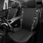 CAR PASS Bling Diamond Car Seat Covers,Shining Rhinestones Waterproof Faux Leather, 8 Seats 3 Rows with Zipper Glitter Crystal Sparkle Strips Universal Fit 95% MPV,SUV,CAR for Women Girl, Black