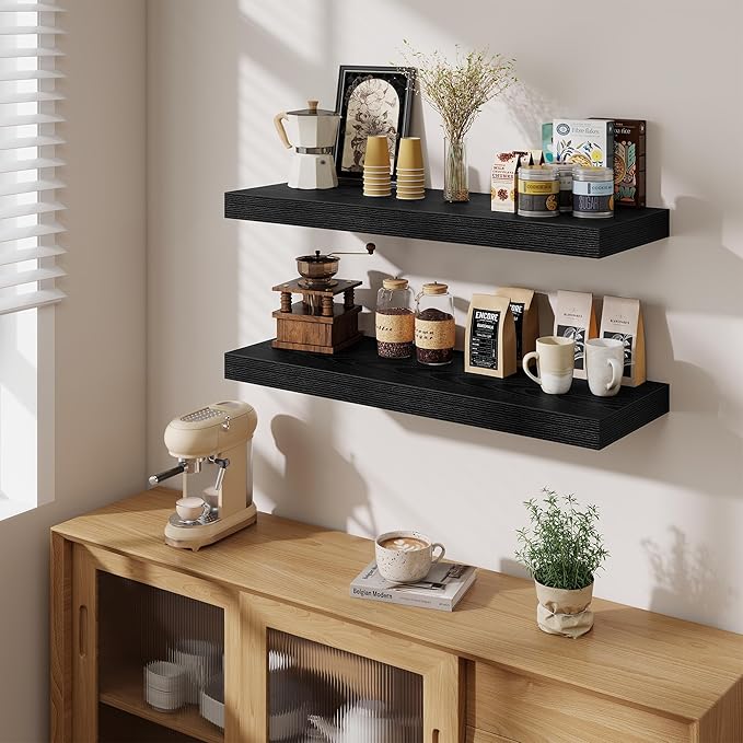 Fun Memories 12" Deep Floating Shelves for Wall, 36" W x 12" D Floating Shelves, Long Wood Floating Wall Shelf for Living Roo