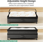 Kitstorack 2Pack Height-adjustable Under Bed Storage with Wheels, Under Bed Storage Containers,Under Bed Shoe Storage Organiz