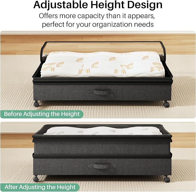 Kitstorack 2Pack Height-adjustable Under Bed Storage with Wheels, Under Bed Storage Containers,Under Bed Shoe Storage Organiz