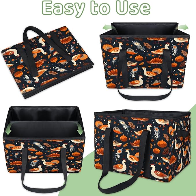 Reusable Grocery Bags Heavy Duty Shopping Bags Foldable Large Tote Bags with Long Handles & Hard Bottom