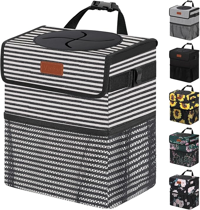 Car Trash Can for Car Cute, Bag Bin Hanging Waterproof Automotive Garbage Cans Leak Proof Vehicle Trash Can Stripe