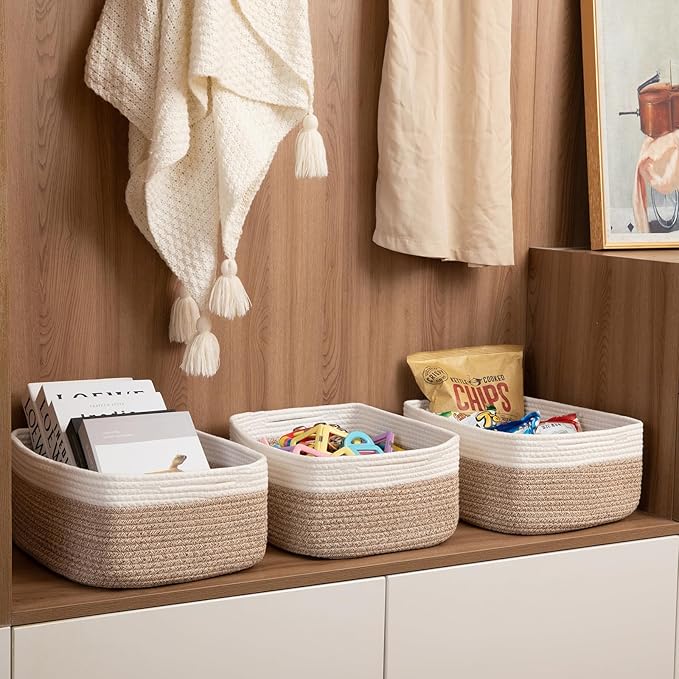 OIASKET Storage Baskets for Organizing 3 Pack, Woven Baskets for Shelves, Closet Organizer Bins Empty Gift Basket Toy Storage