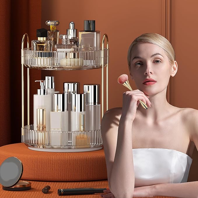 YCIA&DONE 360 Rotating Makeup Organizer and Storage for Vanity Bathroom Countertop, High Capacity Cosmetic Skincare Perfume O