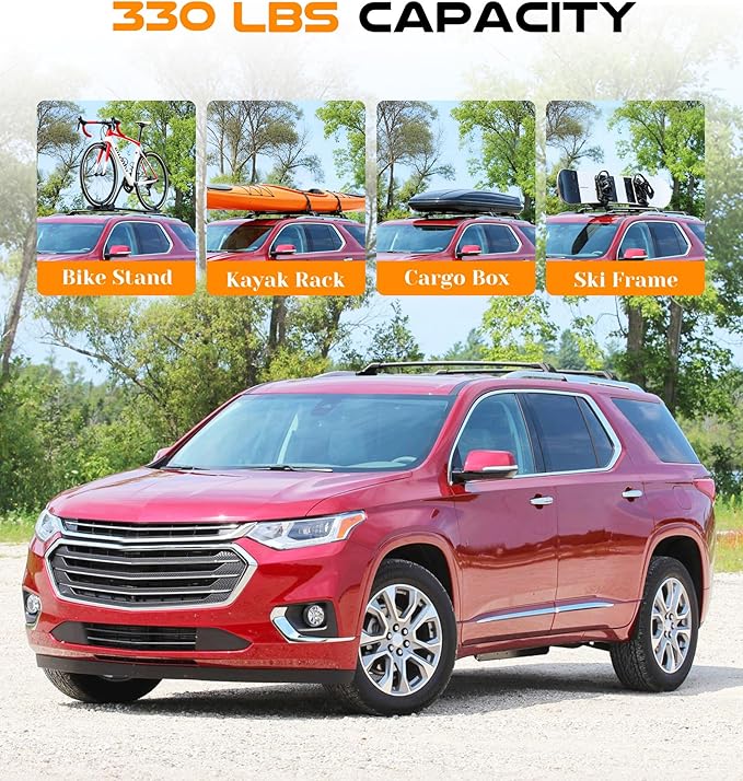 Snailfly 330 lbs Lockable Roof Rack Cross Bars Fit for 2018-2021 Chevy Chevrolet Traverse with Side Rails, Aluminum Crossbars, Rooftop Accessories for Skis Bike Kayak Cargo Box