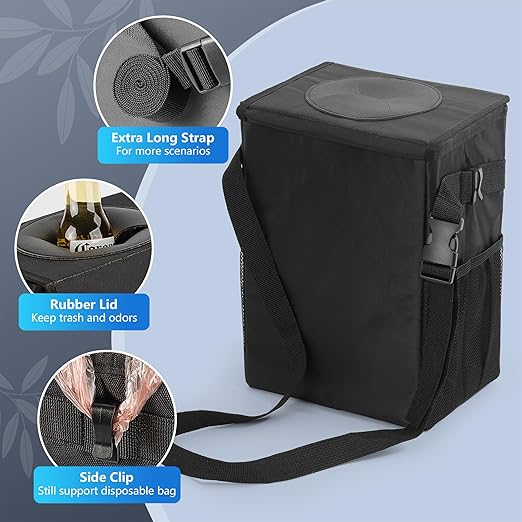 Ryhpez Car Trash Can with See Through Window, Clear Black Multipurpose Car Organizer Storage with Removable Liner, Leakproof Car Garbage Container for Vehicles, SUV, Truck (2.1Gallon/8L)