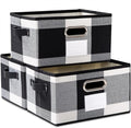 PRANDOM Large Collapsible Storage Baskets for Closet [3-pack] Decorative Fabric Storage Bins Cubes with Leather/Metal Handles