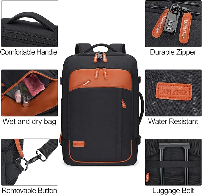 Lumesner Carry on Travel Backpacks, Extra Large 40L Flight Approved Bag for Men & Women,Expandable Suitcase Backpack With 4 P
