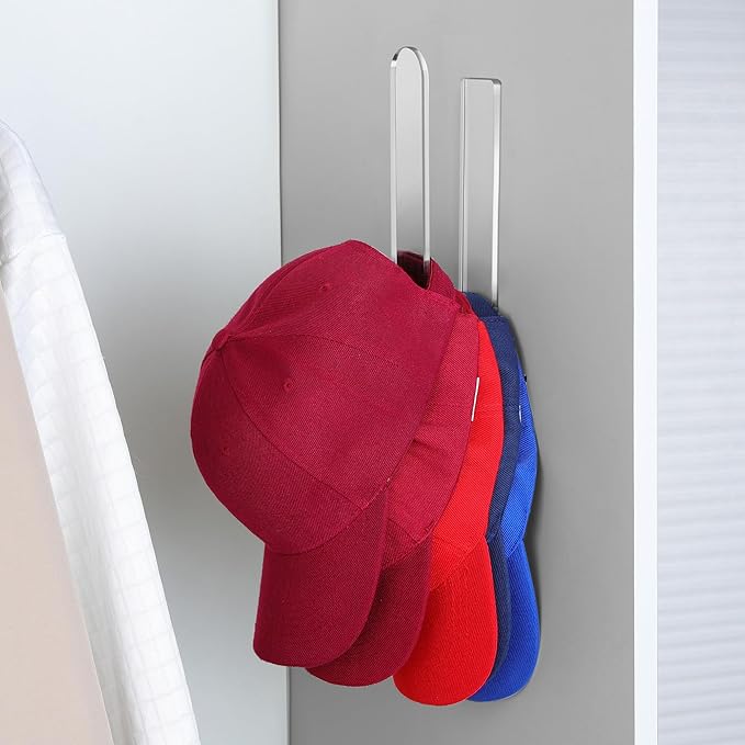 2 Packs Hat Hangers for Wall - Hat Hook Acrylic Baseball Hat Rack Adhesive Baseball Cap Organizer Hat Holder for Wall Closet 