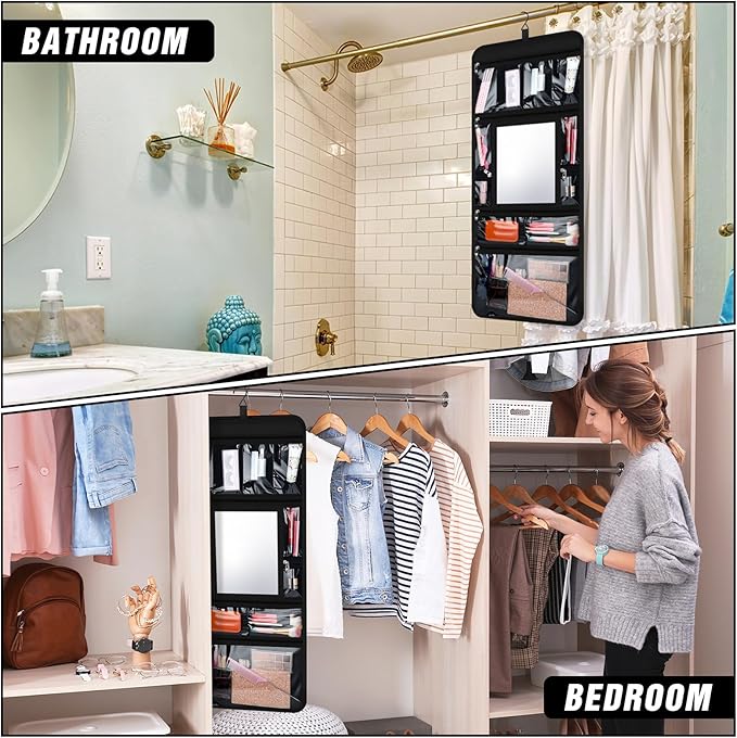 Hanging Toiletry Bag with Mirror for Men Women Travel Kit Large Foldable Beauty Dance Makeup Bag Organizer Storage Waterproof