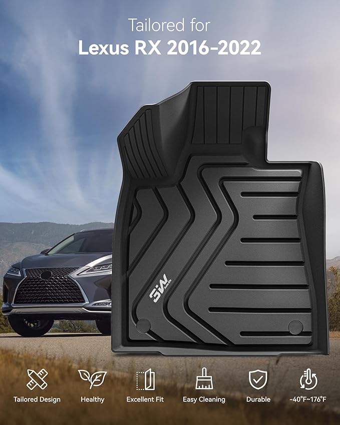 3W Floor Mats Compatible for 2016-2022 Lexus RX (RX350/RX450h) TPE All Weather Custom Fit Floor Liner, 1st & 2nd Row Full Set Car Mats, Black