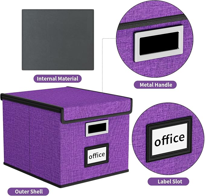 Huolewa File Organizer Box with Lid, Collapsible File Folder Organizer for Office Document Storage, Filing Box with Plastic S