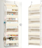 ULG 1 Pack Over Door Organizer with 5 Large Pockets 10 Mesh Side Pockets, Upgraded Linen Texture Over The Door Storage, 44 lb
