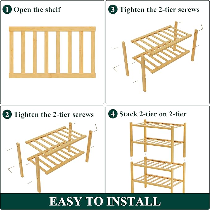 Smiry Bamboo Shoe Rack for Closet, 4 Tier Small Wooden Stackable Shoe Organizer, Free Standing Shoes Storage Shelf for Entryw
