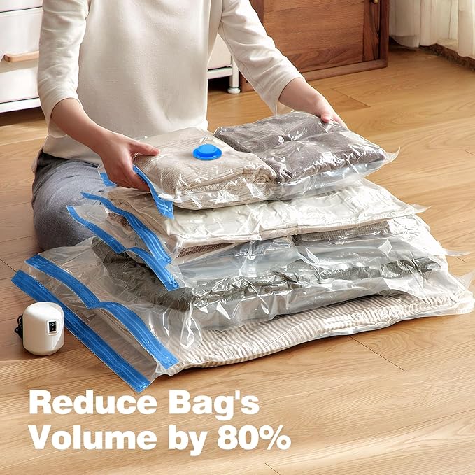 10 Pack Travel Vacuum Storage Bags With Electric Pump, Vacuum Seal Bags for Clothing, Vacuum Sealer Bags for Luggage, Travel 