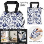 Car Trash Bag Large Hanging Can for Back of Seat, Cute Waterproof Car Garbage Bag for Vehicle, Travelling, Outdoor Cute Blue Whit Flower