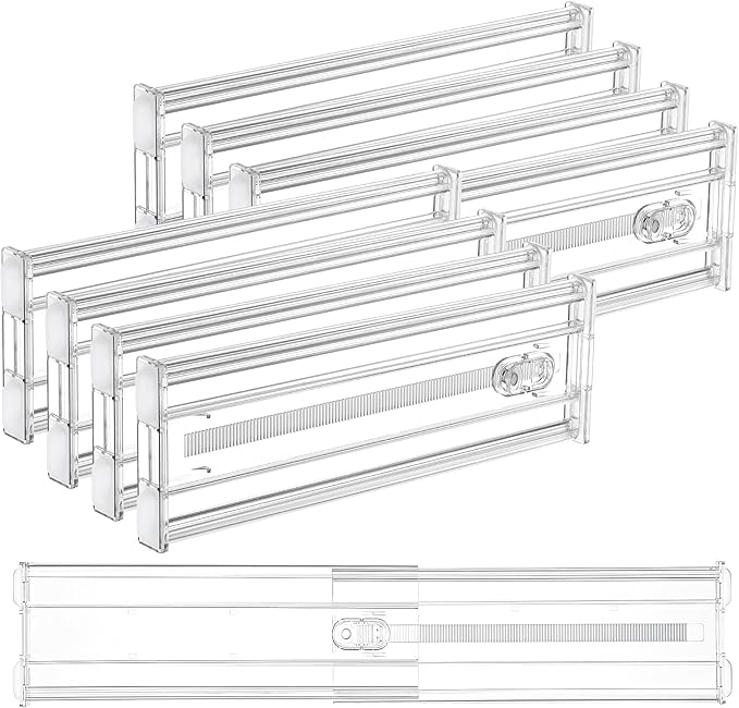 Vtopmart 8 Pack 4" Regular Upgrade Drawer Dividers for Clothes, 12.8"-22.3" Expandable Dresser Drawer Organizer, Clear Plasti