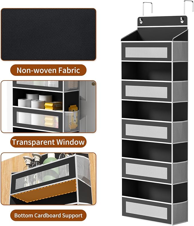 Over The Door Organizer with 5 Large Pockets, Over the Door Storage 10 Side Pockets 44 lb Load Behind Door Storage, Door Orga