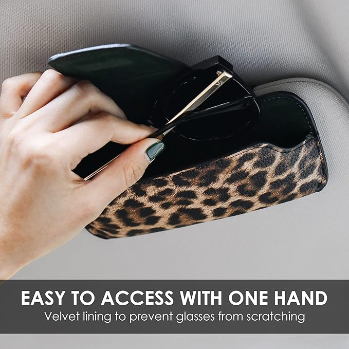 Car Sunglasses Holder for Car Visor Vegan Leather Auto Eyeglass Case with Clip Automotive Interior Visor Accessories