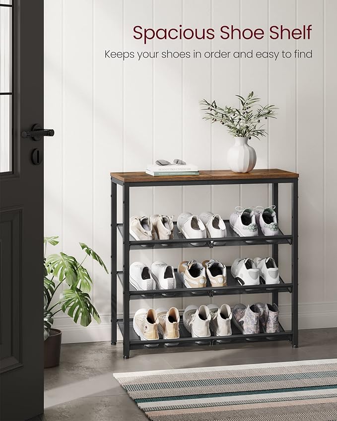 VASAGLE Shoe Rack for Entryway, 4-Tier Shoe Rack Organizer with Storage Shelves and Spacious Top, Freestanding, Adjustable, I