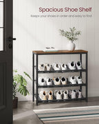 VASAGLE Shoe Rack for Entryway, 4-Tier Shoe Rack Organizer with Storage Shelves and Spacious Top, Freestanding, Adjustable, I