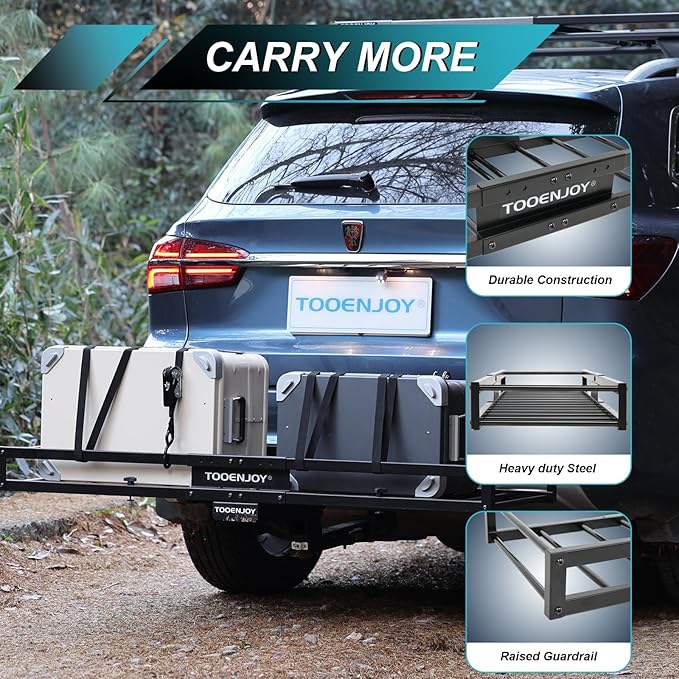 TOOENJOY 59" x 15.5" x 5" Skinny Roof Cargo Carrier Basket, Foldable and Tilting Design, 200 LBS Capacity, Fits 2" Hitch Receiver for SUV Pickup Truck