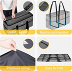 LHZK Stand Up Extra Large Utility Tote Bag with Lid, Utility Tote Bag with Metal Wire Frame and the Sides Rinforced, Reusable