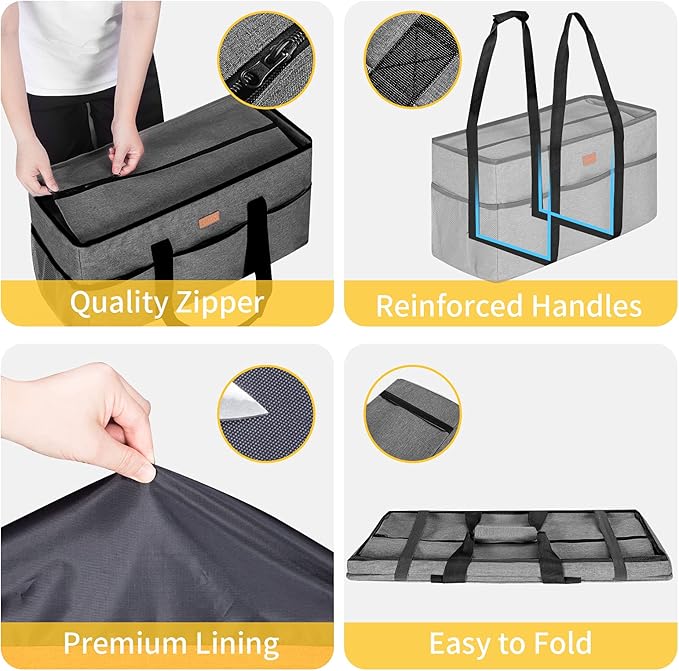 LHZK Stand Up Extra Large Utility Tote Bag with Lid, Utility Tote Bag with Metal Wire Frame and the Sides Rinforced, Reusable