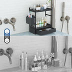 2-Tier Wood Bathroom Counter Organizer, Countertop Organizer with Drawer and Storage Basket, Bathroom Sink Organizer for Vani