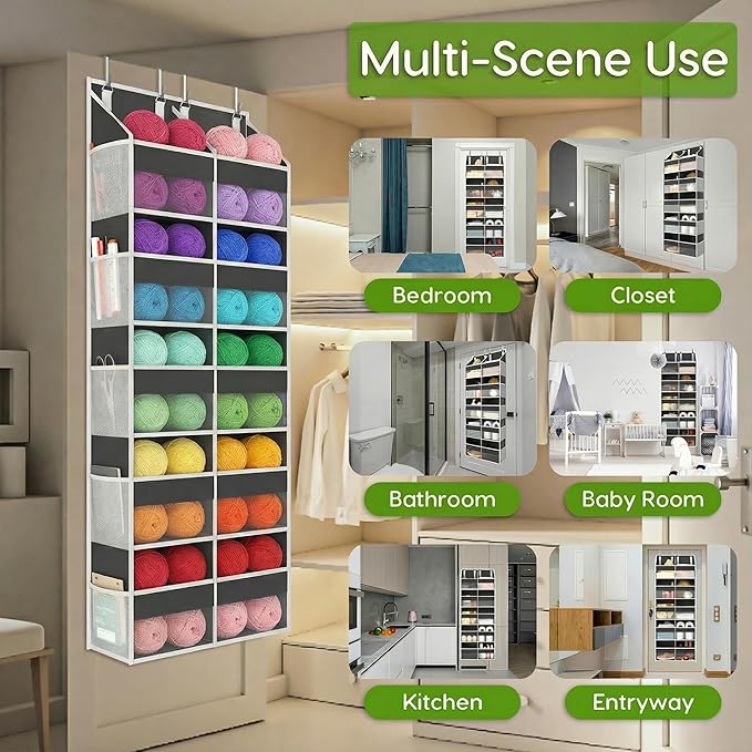 Unjumbly 5 Tiers Over The Door Hanging Yarn Storage Organizer, Hanging Door Organizer for Knitting and Crochet Supplies, Back