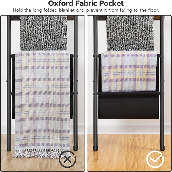 HOOBRO Blanket Ladder, 5 Tier Towel Rack, 17.3" L x 63" H, Wall-Leaning Blanket Rack for Living Room, Decorative Ladder with 