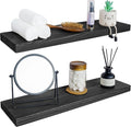BGMG Wood Floating Shelves for Wall 30 inch Set of 2,Black Floating Shelves,Solid Wood Wall Mount Shelves for Bathroom Living