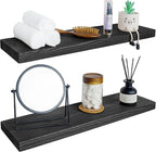 BGMG Wood Floating Shelves for Wall 30 inch Set of 2,Black Floating Shelves,Solid Wood Wall Mount Shelves for Bathroom Living
