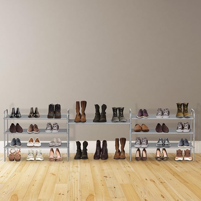 Simple Houseware 3-Tier Shoe Rack Storage Organizer, Grey – Space-Saving Shoe Shelf, Holds 9–16 Pairs, Sturdy Metal Frame, Ea