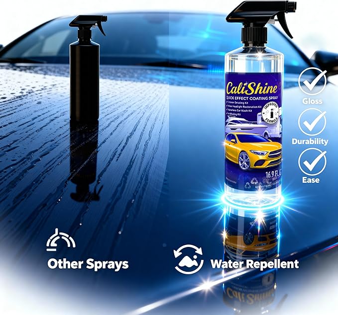 CaliShine Quick Effect Coating Spray - 16.9 fl oz Waterless Ceramic Car Wax Coat - Detail Polish & Cleaner for Cars Boat Body