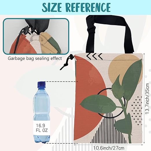 Car Garbage Bag Vintage Ink Floral and Geometric Drawstring Car Trash Bag Hanging for Back Seat with Adjustable Buckle Canvas Vehicle Trash Can Easy-to-Install