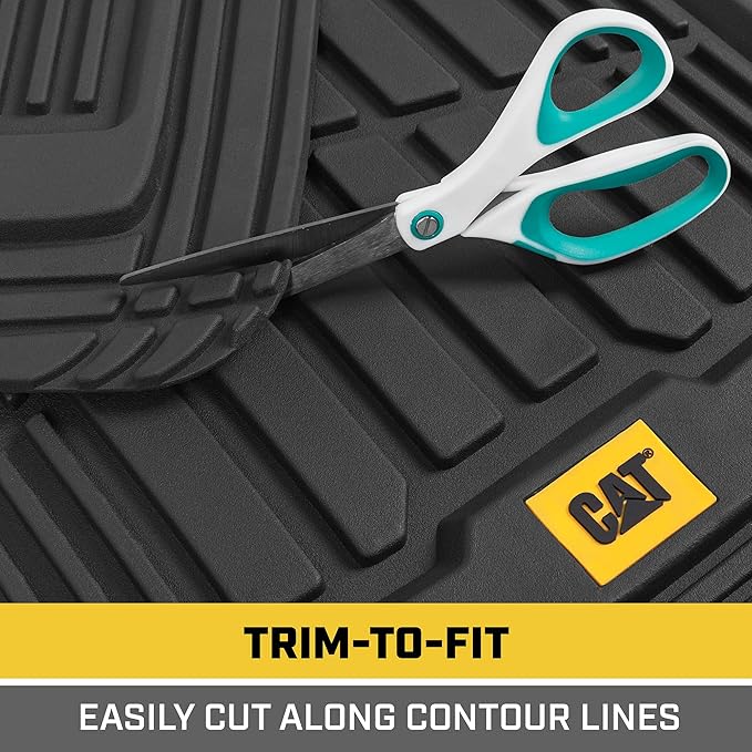 CAT® ToughRide™ Heavy-Duty 4 Piece Black Floor Mats for Cars - Trim to Fit All-Weather Rubber Car Mats Full Set - Truck Mats & Cars Floor Mats - Interior Accessories for SUVs & Car Rug Protection