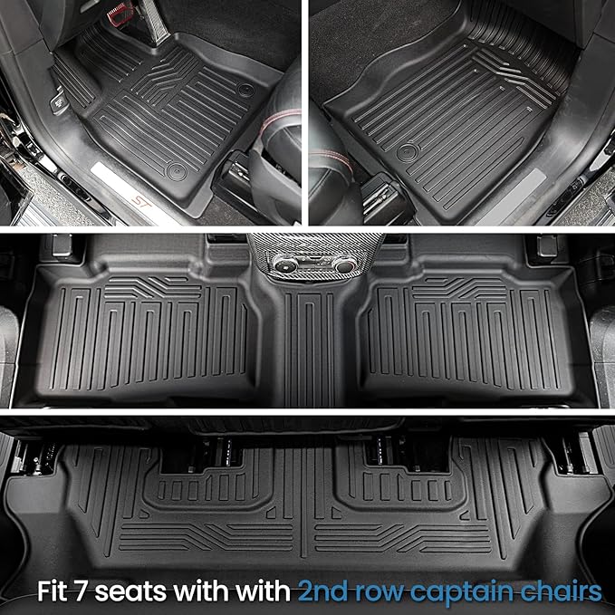 Floor Mats for 2020-2025 2026 Ford Explorer 7 Seats Bench Seat Car Mat Accessories, All Weather TPE Cargo Mat Backrest Mat Active/Platinum(7 Seats Floor Mats+2-in-1 Cargo Mat)
